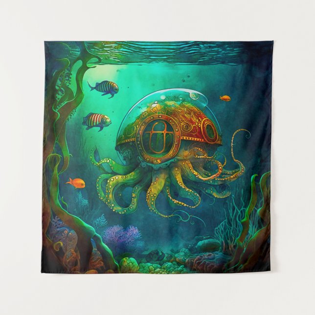 Miles Under the Sea Art Illustration Steampunk Tapestry (Front)