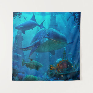 Miles Under the Sea Art Illustration Tapestry