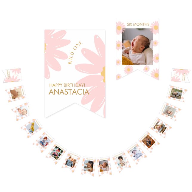 Milestone 1st Birthday Photo Pink Daisy Bunting (Creator Uploaded)
