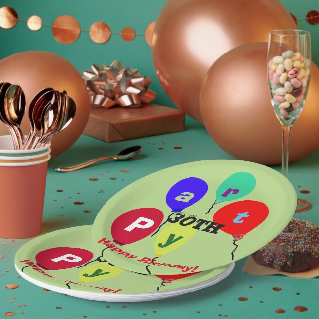 Milestone 30th Birthday Party Balloons Paper Plate (Multi)