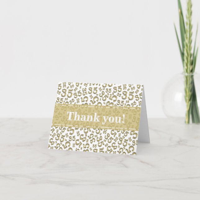 Milestone 35 Random Number Pattern Gold/White Thank You Card (Front)