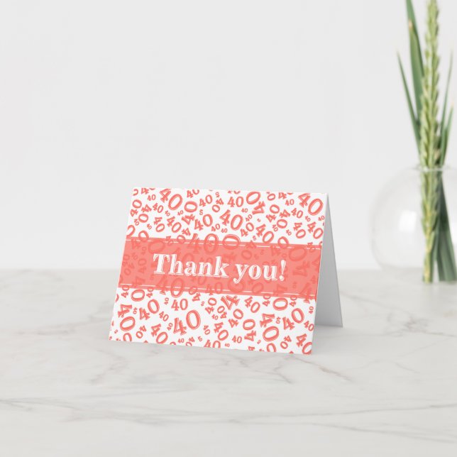 Milestone 40 Random Number Pattern Coral/White Thank You Card (Front)