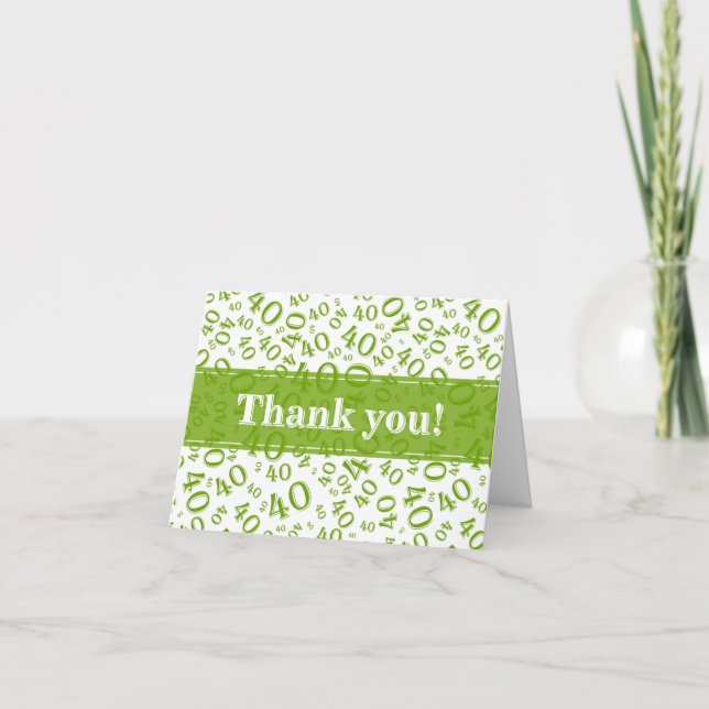 Milestone 40 Random Number Pattern Green/White Thank You Card (Front)