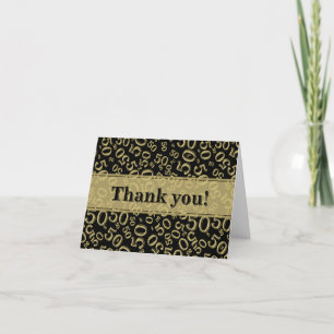 Milestone 50 Random Number Pattern Black/Gold Thank You Card