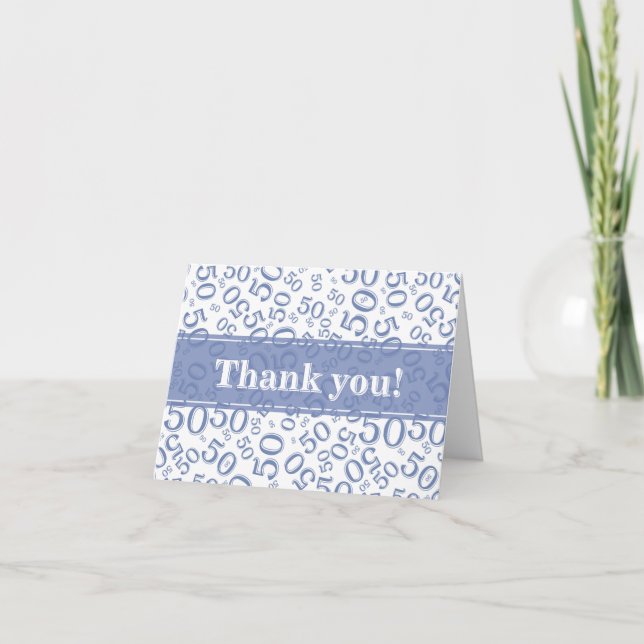 Milestone 50 Random Number Pattern Blue/White Thank You Card (Front)
