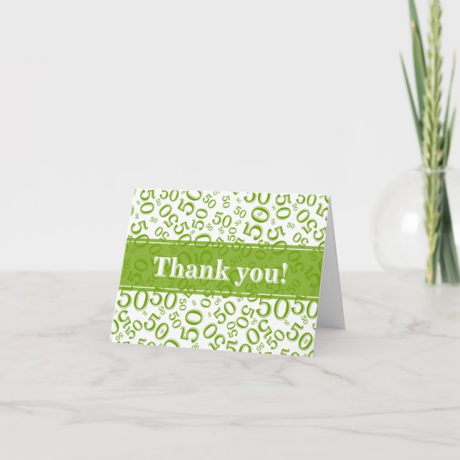 Milestone 50 Random Number Pattern Blue/White Thank You Card (Front)