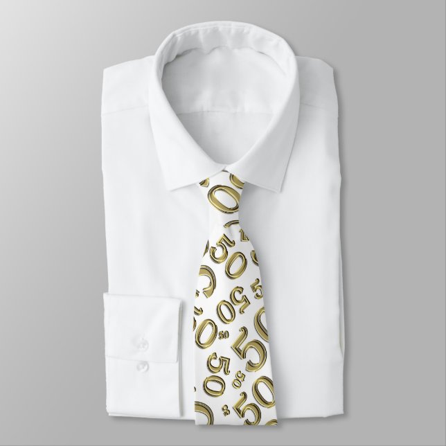 Milestone 50 Random Number Pattern Gold/White Tie (Tied)
