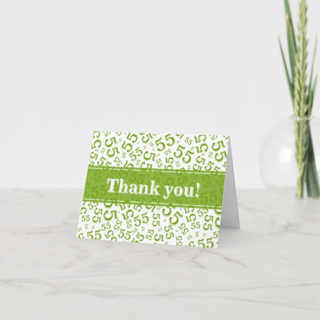 Milestone 55 Random Number Pattern Green/White Thank You Card (Front)