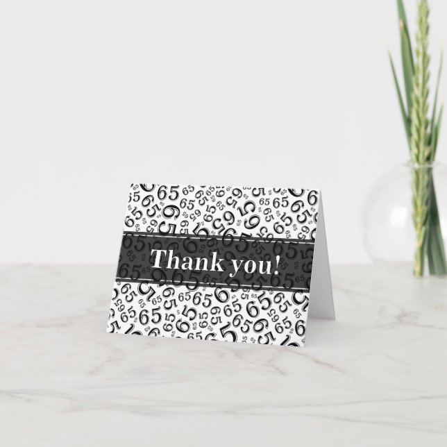 Milestone 65 Random Number Pattern Black/White Thank You Card (Front)