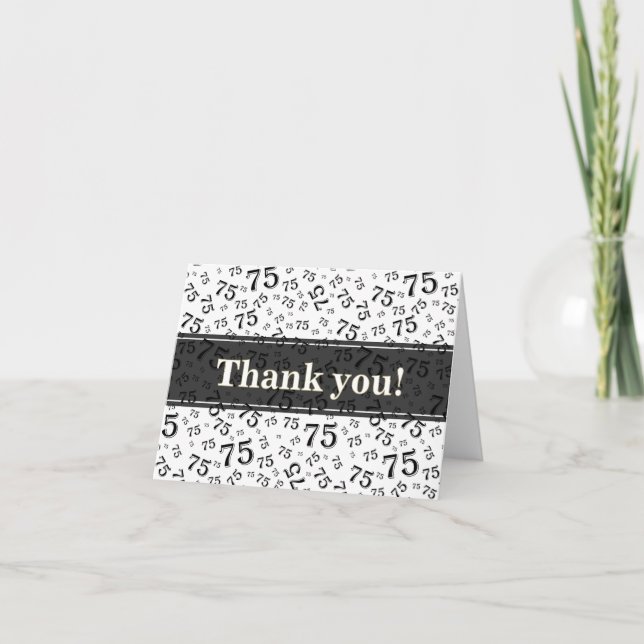 Milestone 75 Random Number Pattern Black/White Thank You Card (Front)
