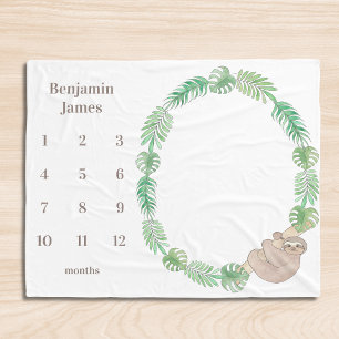 Milestone Baby Blanket Cute Sloth Boy Name