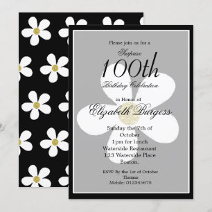 Milestone Birthday Black White Daisy Gold Elegant Invitation