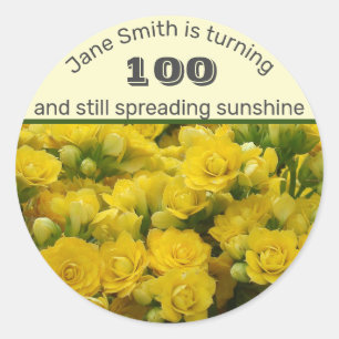 Milestone Birthday Bright Yellow Flowers 100th Classic Round Sticker