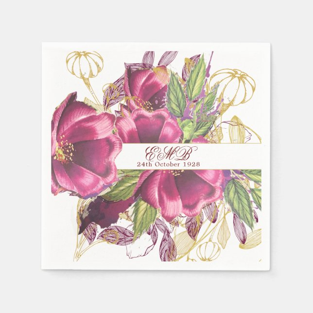 Milestone Birthday Burgundy Floral Elegant Chic Napkin (Front)