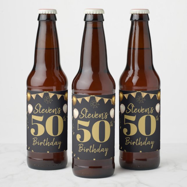 Milestone Birthday Gold Black Beer Bottle Label (Bottles)