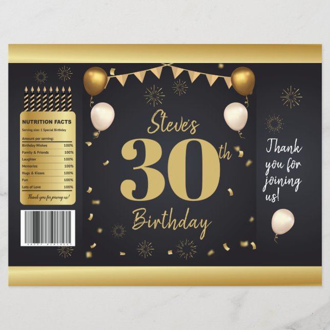 Milestone Birthday Gold Black Chip Bag Wrappers (Front)