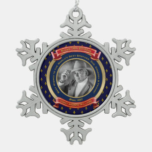 Milestone Birthday Gold Photo 70th Seventy Blue Snowflake Pewter Christmas Ornament