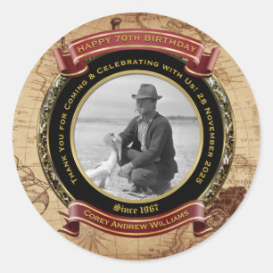 Milestone Birthday Gold Photo Vintage Map 70th Classic Round Sticker