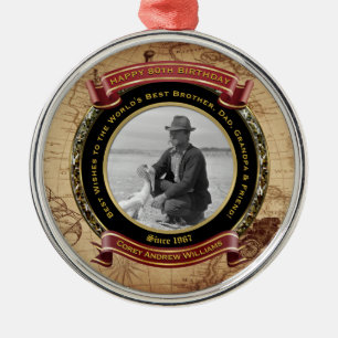 Milestone Birthday Gold Photo Vintage Map 80th Metal Tree Decoration