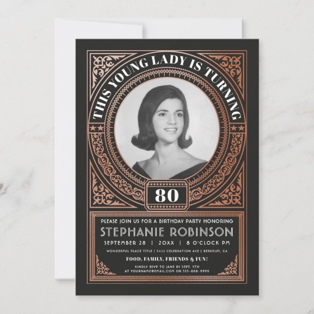 Milestone Birthday Invitations Photo Rose Foil (Front)