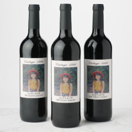 Milestone Birthday Party Decor Vintage Year Photo Wine Label