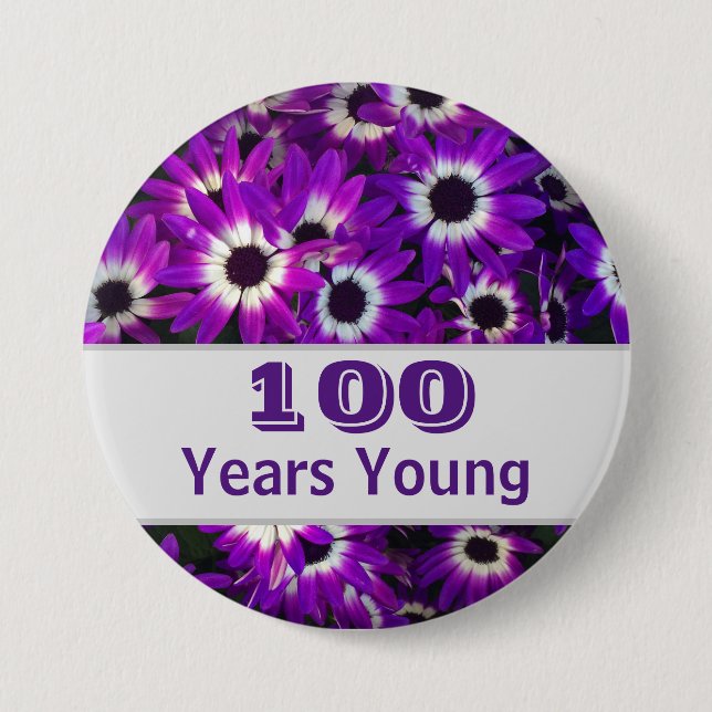 Milestone Birthday Purple Flower Photo Floral 7.5 Cm Round Badge (Front)