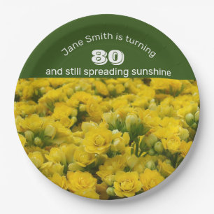 Milestone Celebration Yellow Floral 80th Birthday Paper Plate