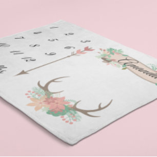 Milestone Chic Antler Arrow Flowers Baby Keepsake Fleece Blanket