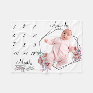 Milestone Flower Frame Floral Wreath Baby Keepsake Fleece Blanket