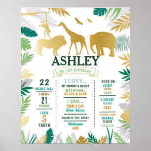 Milestone Jungle Poster 1st Wild Gold Girl Boy