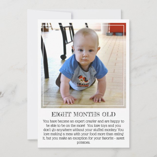 Milestone Keepsake Card: Eight Months Old Announcement (Front)