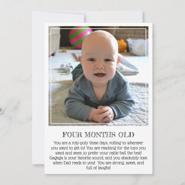 Milestone Keepsake Card: Four Months Old Announcement (Front)
