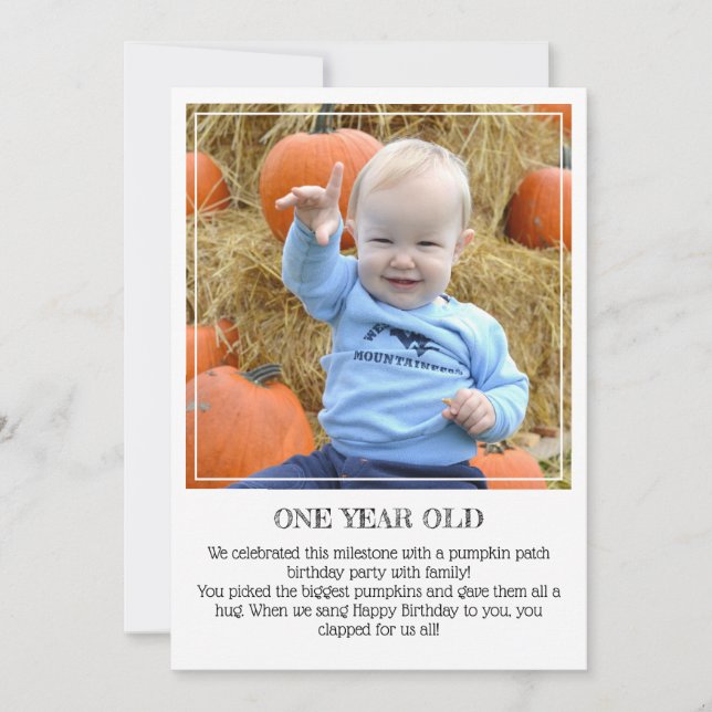 Milestone Keepsake Card: One Year Old Announcement (Front)