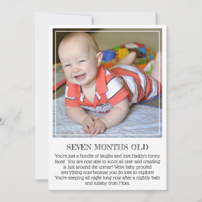 Milestone Keepsake Card: Seven Months Old  Announcement (Front)