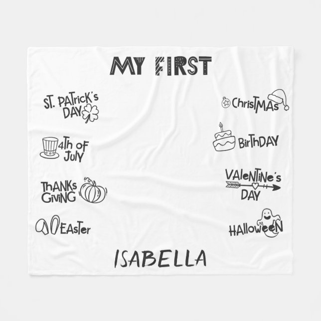 Milestone my first Holiday modern cute baby Fleece Blanket (Front (Horizontal))