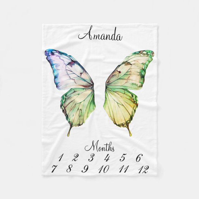 Milestone Pink Butterfly Wings Baby Keepsake Fleece Blanket (Front)