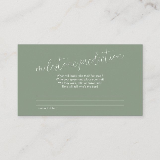 Milestone Prediction Baby Shower Sage Green Enclosure Card (Front)