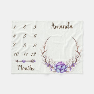 Milestone Purple Chic Arrow Floral Wreath Keepsake Fleece Blanket