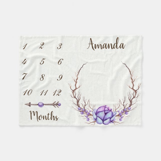 Milestone Purple Chic Arrow Floral Wreath Keepsake Fleece Blanket (Front (Horizontal))