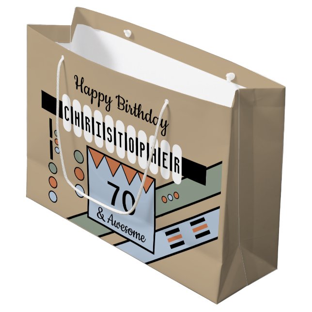 Milestone special birthday name green blue large gift bag (Front Angled)