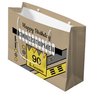 Milestone special birthday name grey yellow large gift bag