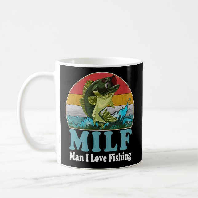 MILF Funny Man I Love Fishing Addict Retro Coffee Mug (Left)