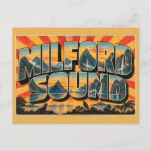 Milford Sound Fiord Peak Rainforest Vintage Travel