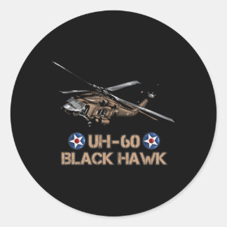 Military Aircraft Uh-60 Black Hawk Huey Helicopter Classic Round Sticker