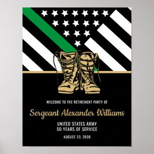 Military Amry Retirement Green Line Flag Patriotic Poster