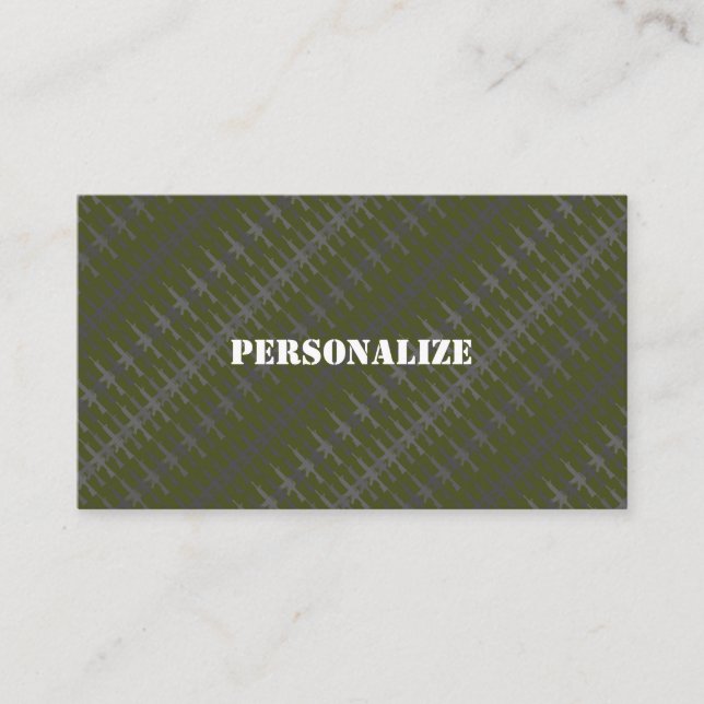 Military Armed Forces Recruiter Camo Gun Green B/W Business Card (Front)