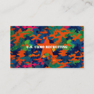 Military Armed Forces Recruiter Camouflage Neon Business Card