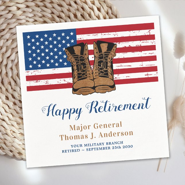 Military Army American Flag Boots Retirement Party Napkin (Creator Uploaded)