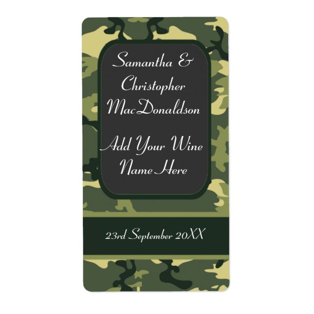 Military army camo wedding wine bottle (Front)