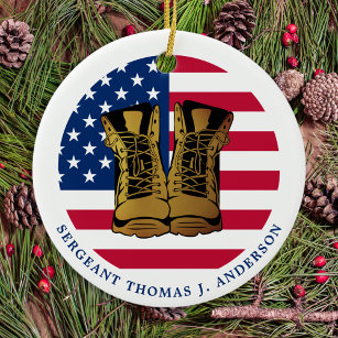 Military Army Custom USA American Flag Soldier Ceramic Tree Decoration